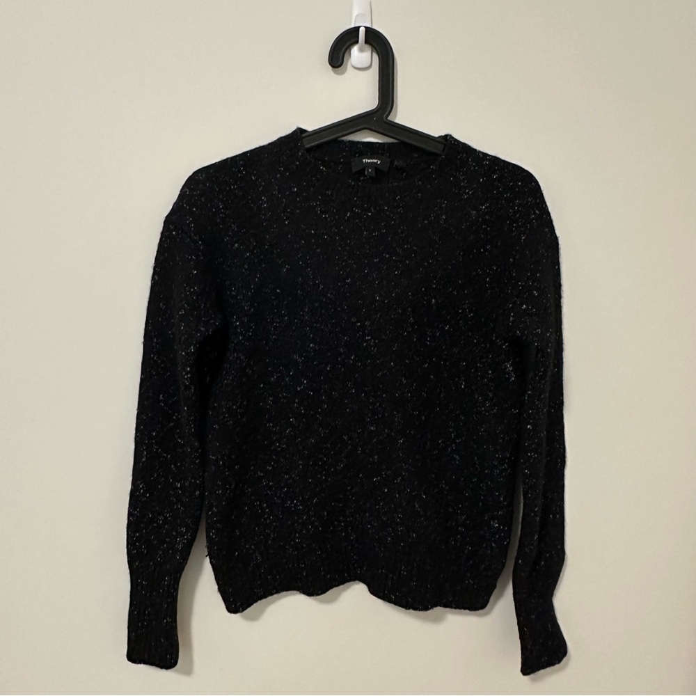 Theory Black Merino Wool/Alpaca Tweed Crew Neck Sweater size P (XS or S)
